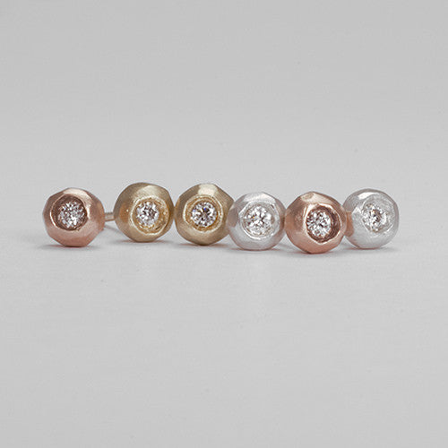 Small, faceted ball with stone set down low so edges are exposed
